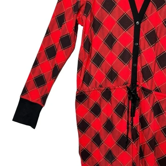 NEW Victoria’s Secret Red Plaid Pajama Thermal Waffle Knit Jumpsuit Sz XL - Picture 7 of 13